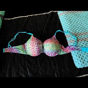 38DD Rainbow Leopard Print Lace Push-Up Bra